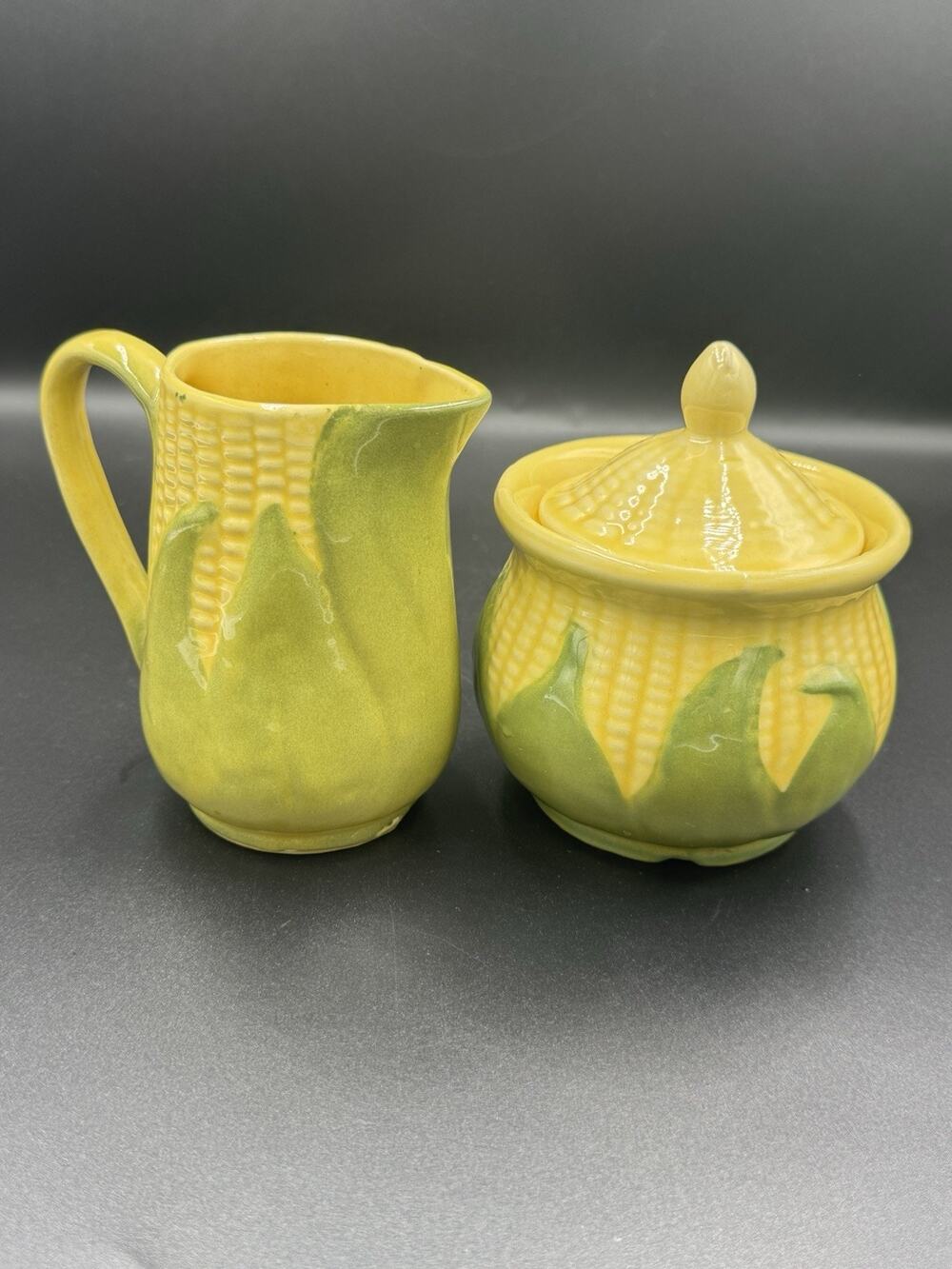 Vintage Shawnee Corn King Lidded Sugar & Creamer Set - MCM